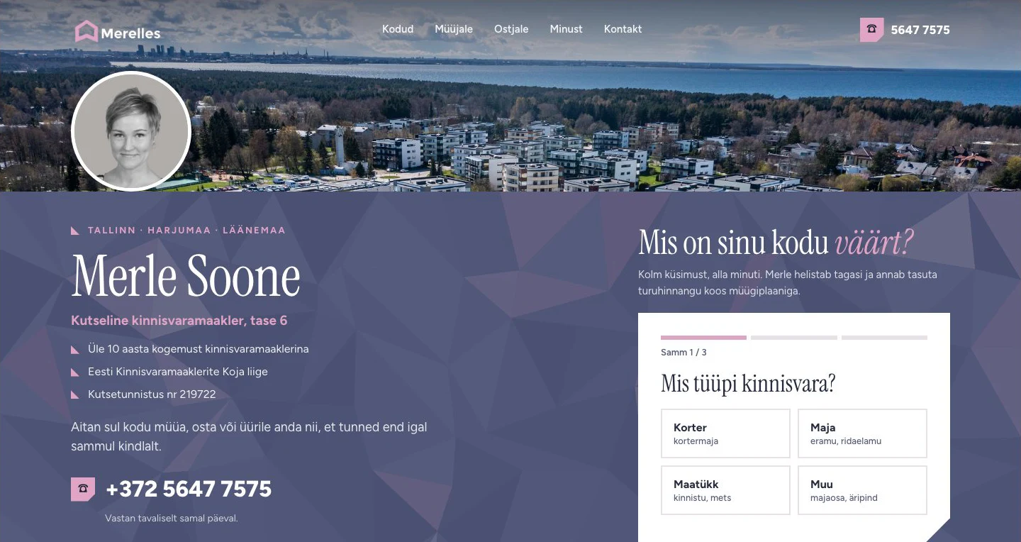 Merelles.ee – kinnisvaramaakler Merle Soone koduleht: Tallinn, Harjumaa, Läänemaa